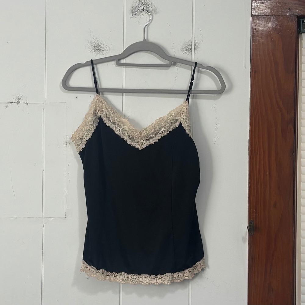 The Limited Y2K Black Lace Trim Camisole Top Large V-Neck Adjustable Straps